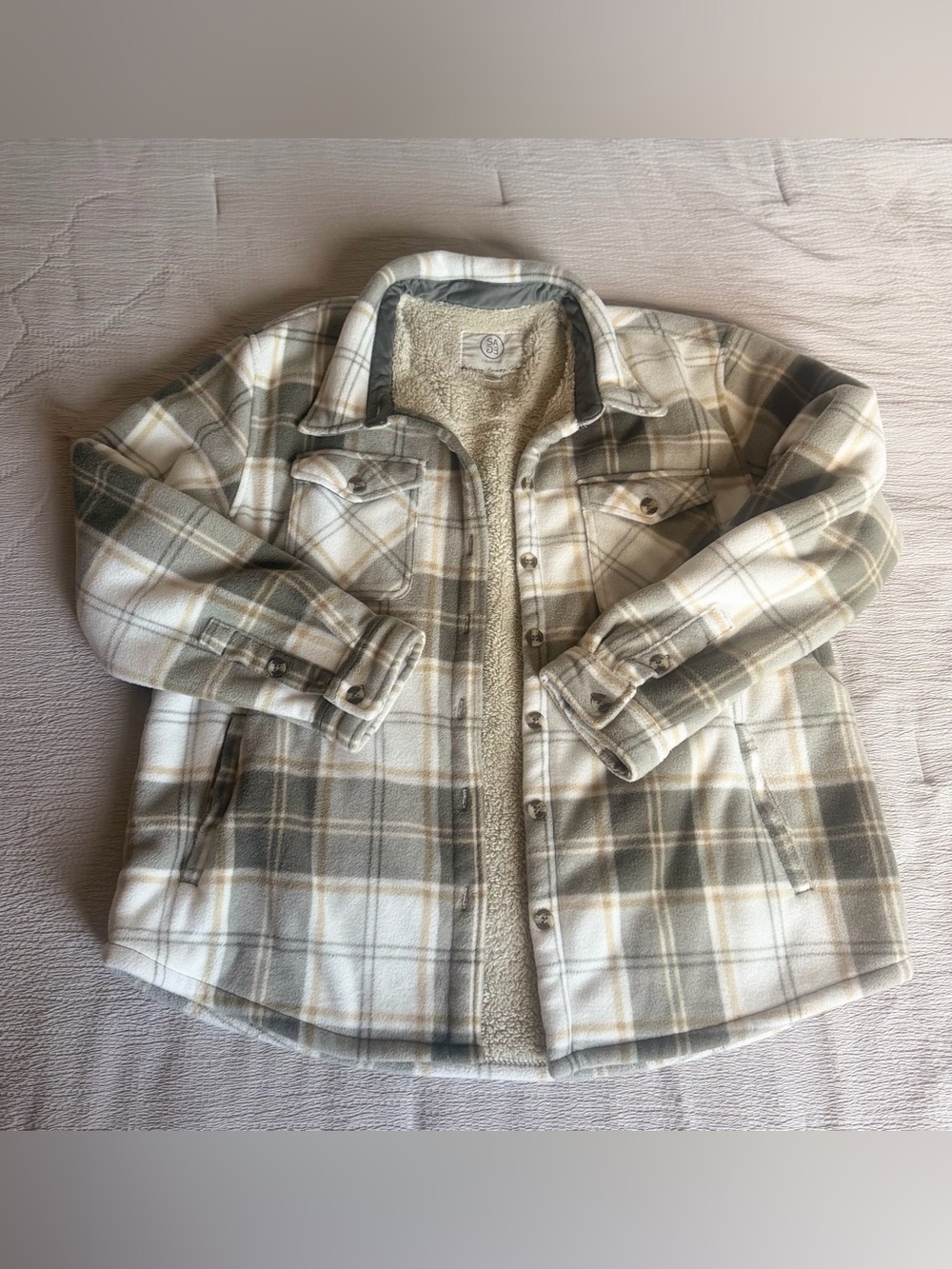 Women’s Plaid Jacket Coat - Cream & Gray